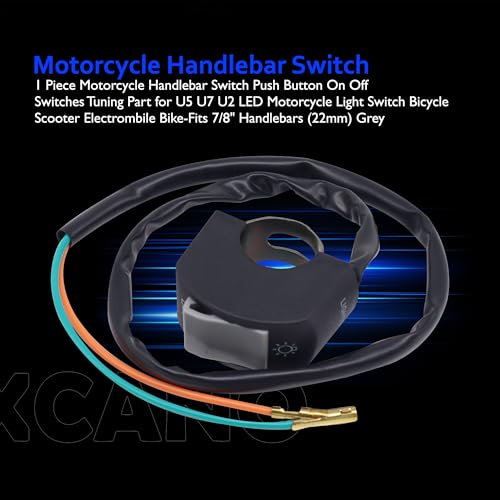 1 Piece Motorcycle Handlebar Switch Push Button On Off Switches Tuning Part for U5 U7 U2 LED Motorcycle Light Switch Bicycle Scooter Electrombile Bike-Fits 7/8" Handlebars (22mm) Grey