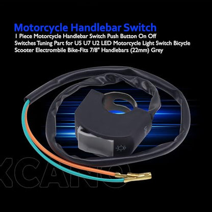1 Piece Motorcycle Handlebar Switch Push Button On Off Switches Tuning Part for U5 U7 U2 LED Motorcycle Light Switch Bicycle Scooter Electrombile Bike-Fits 7/8" Handlebars (22mm) Grey