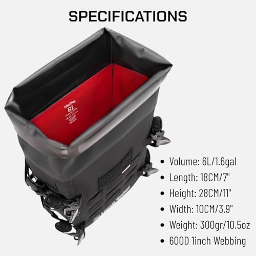 Lone Rider MiniBag 6L Waterproof Motorcycle Crash Bar Bag - with Hypalon MOLLE System, Gated G-Hooks, Cam Buckles - Front Bumper Frame Side Tail Storage - Fits MotoBags, Panniers and Luggage Racks