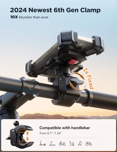 JOYROOM Motorcycle Phone Mount, [1s Auto Lock][100mph Military Anti-Shake] Bike Phone Holder for Bicycle, [10s Quick Install] Handlebar Phone Mount, Compatible with iPhone, Samsung, All Cell Phone - color: Black