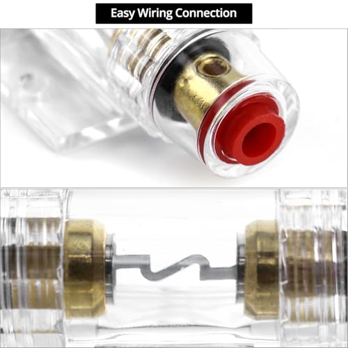 QWORK 4-8 AWG In-line Fuse Holder with 60A AGU Fuses - 2 Pack Waterproof Inline Fuse Holder