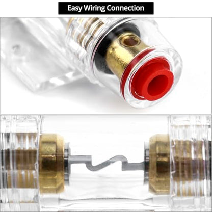 QWORK 4-8 AWG In-line Fuse Holder with 60A AGU Fuses - 2 Pack Waterproof Inline Fuse Holder