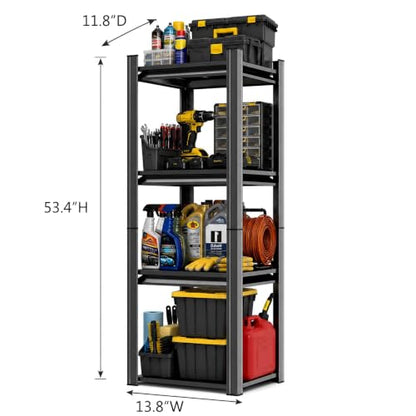 4-Tier Garage Shelving, 53.4"H × 13.8"W × 11.8"D, 2000-lb Capacity | Heavy-Duty Steel Organizer with Adjustable Levels for Basement, Pantry, Warehouse, Storing Tools, Supplies, Equipment. - size: 4 Tier | 54" H x 14" W X 12" D