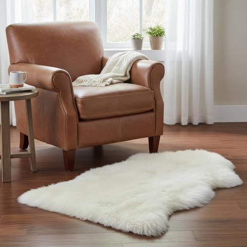 Premium Genuine Fur Sheepskin Rug - Real N.Z. 100% Sheepskin Natural Luxury Fluffy Lambskin Fur Area Rug - Seat Cover for Sofa Chair and Bedroom - 2' W x 3'L - Natural Creamy White Wool - color: Natural (Yellow Undertones), size: 2' x 3' (Natural)