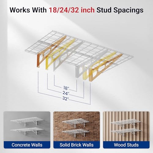 FLEXIMOUNTS 2-Pack 2x4ft 24-inch-by-48-inch Wall Shelf Garage Storage Rack Wall Mounted Floating Shelves, White, Classic Series - color: White, size: 2 pack-2x4 ft