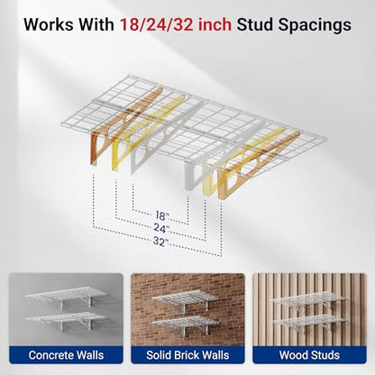 FLEXIMOUNTS 2-Pack 2x4ft 24-inch-by-48-inch Wall Shelf Garage Storage Rack Wall Mounted Floating Shelves, White, Classic Series - color: White, size: 2 pack-2x4 ft
