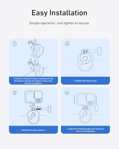 Motorcycle Windshield Clip Camera Mount, Quick Release Motorbike Windscreen Clamp for DJI Action 6/5/4/3, GoPro Mission 1 PRO, Hero 13/12/11/10, Insta360 Luna Ultra, Insta360 X5 X4, Xtra Muse
