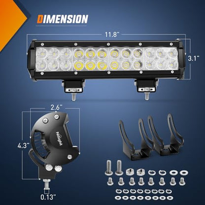 Nilight LED Light Bar with Yellow/Black Covers 2 PCS 12 Inch 72 W Spot Flood Combo Off Road Lights Super Bright Driving Fog Boat Lighting for Trucks Pickup Golf Cart SUV ATV UTV 4x4 Van Camper - color: White+Yellow Black Cover