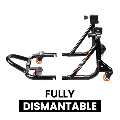 Grand Pitstop Universal Adjustable Rear Paddock Stand for Motorcycle with Swingarm Rest (360° Dismantable, Black, Motorcycle Weight Up to 500 lbs/ 226 Kgs)
