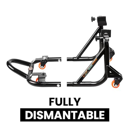 Grand Pitstop Universal Adjustable Rear Paddock Stand for Motorcycle with Swingarm Rest (360° Dismantable, Black, Motorcycle Weight Up to 500 lbs/ 226 Kgs)