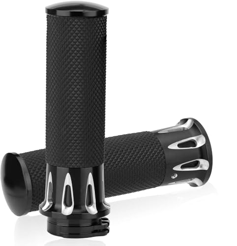 LKV 1 Inch Motorcycle Grips for Cable Throttle Handlebars – Fits Select Harley Sportster 883/1200 (Cable Throttle Only), Dyna & Touring Models | Not for Electronic Throttle - color: Style4-Black