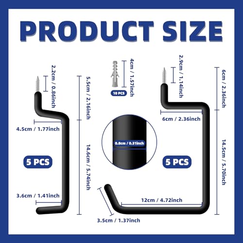 10 Pcs Ladder Hook Screw in Storage Hanger, Wall Mount Garage Storage Hooks Heavy Duty Shelf Organizer for Bike, Foldable Chair, Ladder