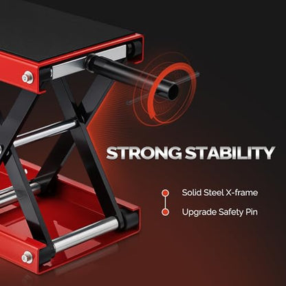 TUFFIOM 1100LBS Motorcycle Scissor Lift Jack，Height Adjustable with Rubber Top Surface & Safety Pin, Foldable Motorcycle Center Stand for Dirt Bike ATV, Red - size: w/Rubber Top Surface