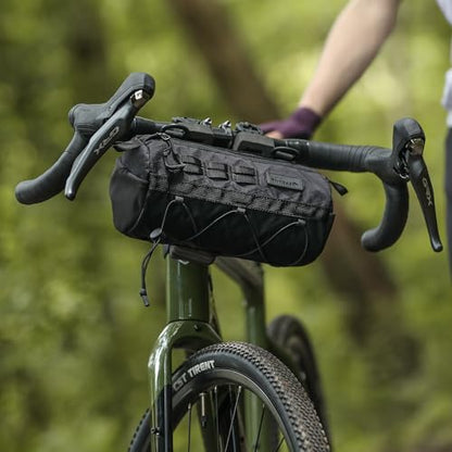 Rhinowalk Bike Handlebar Bag 2.8L Waterproof Front Tube Bag for Road, Gravel, and Mountain Bikes, Cylindrical EVA Frame Pack with Shoulder Strap (Black) - color: Black