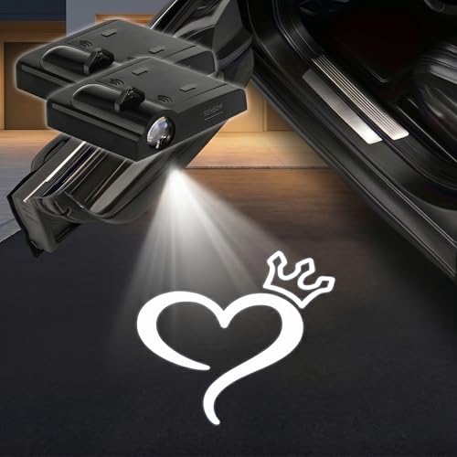 2PCS Tiara Heart Car Door Lights Projector, Magnetic Logo Projector Door Lights, Wireless LED Welcome Puddle Light, Tiara Car Accessories Decor, Heart Gifts for Women, Fit All Vehicles Motorcycle - color: Tiara Heart
