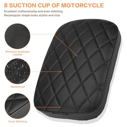 Motorcycle Rectangular Passenger Pad Seat Rear Leather Pillion Cushion 8 Suction Cup Compatible with Harley Dyna Sportster XL 883 1200 Chopper Custom - style: 8 Suction Cup-Black Rhombus
