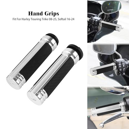 Motorcycle Hand Grips Handlebar Grips Fit for Harley Touring 2008-2025 Trike 2008-2025 Softail 2016-2024, 1 Inch Electronic Throttle Hand Grips - color: Chrome