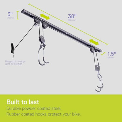Bike Hoist- Heavy Duty for Space Saving - Road, Commuter & Mountain Bikes, Holds Kayaks & Ladders - No-Hassle Installation for Quick & Easy Access - style: Bike Hoist Pro With Kayak Straps 2-pack