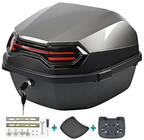 Universal Motorbike Top Cases, Motorcycle Tour Tail Box Scooter Moped Trunk Luggage Top Case for Helmet Storage, Lockable Waterproof Carrier Hard Plastic Case,Silver - color: Silver