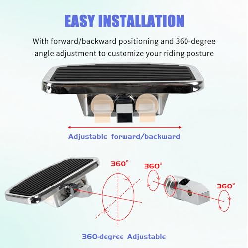 PSLER 2PCS Motorcycle Floorboards Adjustable Rear Passenger Foot Pegs, Compatible with Vstar Dragstar 400 650 V-Max XV125 XV250 VTX1800 VL400 VL800 C50, Chrome, Stripe Pattern - size: Stripe Pattern