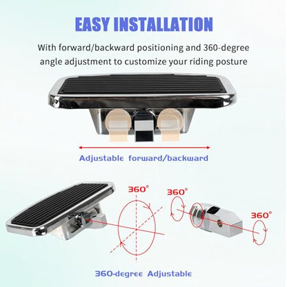 PSLER 2PCS Motorcycle Floorboards Adjustable Rear Passenger Foot Pegs, Compatible with Vstar Dragstar 400 650 V-Max XV125 XV250 VTX1800 VL400 VL800 C50, Chrome, Stripe Pattern - size: Stripe Pattern