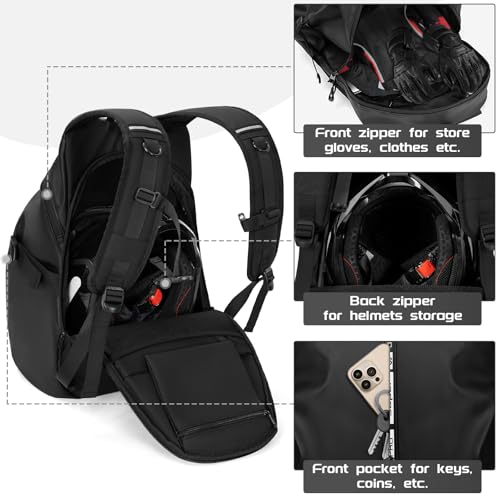 Motorcycle Backpack, Waterproof Helmet Backpacks for Men Large Capacity Storage Motorcycle Bag with Reflective Stripe - size: Large