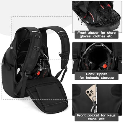 Motorcycle Backpack, Waterproof Helmet Backpacks for Men Large Capacity Storage Motorcycle Bag with Reflective Stripe - size: Large