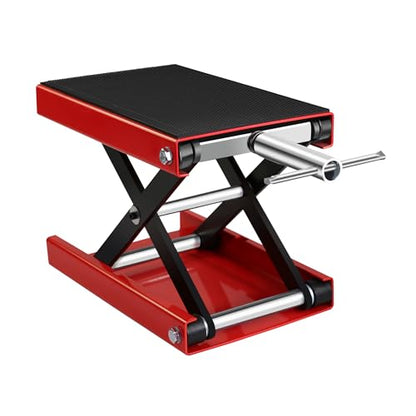Motorcycle Lift - 1100 LBS Motorcycle Scissor Lift Jack Table with Wide Deck & Safety Pin, 3.7"-14" Heavy Duty Steel Motorcycle Table Lift Jack for Bikes ATVs Garage Repair Center Stand Lift Jack, Red