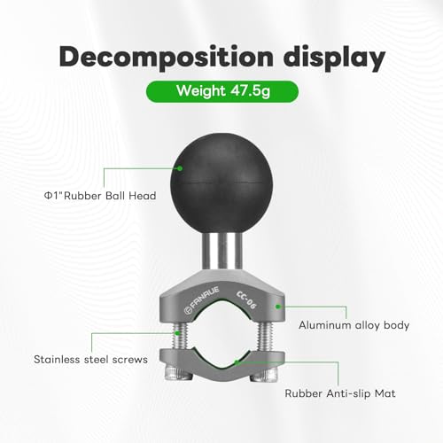 FANAUE Aluminum Alloy Handlebar Clamp Mount U-Bolt Base with 1'' Ball for Rails, Compatible with RAM Mounts B Size Double Socket Arm & Bike Phone Mount Holder