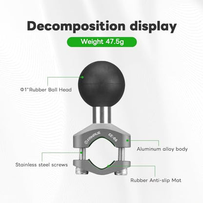FANAUE Aluminum Alloy Handlebar Clamp Mount U-Bolt Base with 1'' Ball for Rails, Compatible with RAM Mounts B Size Double Socket Arm & Bike Phone Mount Holder