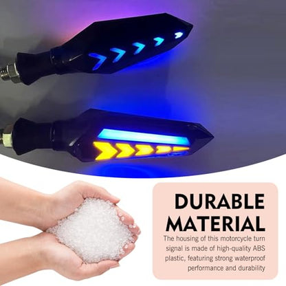 4 PCS Motorcycle Turn Signal Lights, 12V LED Arrow-shape Indicator, Dual-sided Flowing Light Effect Daytime Running Blinker, Universal Personalized Modification for Motorcycle (Blue)