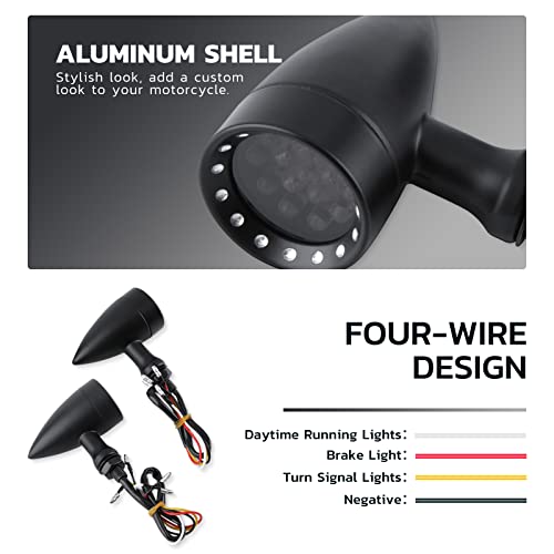Rich Choices 2pcs Black 15 LED Motorcycle Stop Brake Running Turn Signal Indicator Amber Lights Compatible with Street Bike Chopper dirt bike scooter Cafe Racer (Black-Amber&Red Light) - color: Black-Amber&Red Light