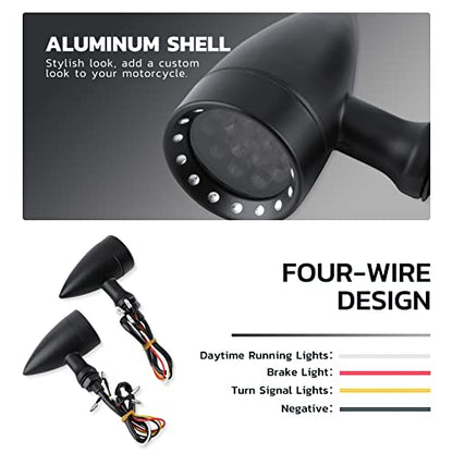 Rich Choices 2pcs Black 15 LED Motorcycle Stop Brake Running Turn Signal Indicator Amber Lights Compatible with Street Bike Chopper dirt bike scooter Cafe Racer (Black-Amber&Red Light) - color: Black-Amber&Red Light