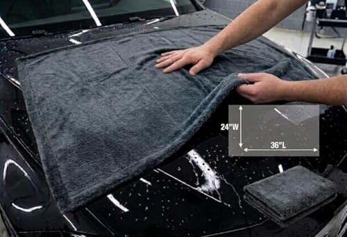 Automotive Detailing Twisted Loop Drying Towel, 1400GSM, 36"x24", Streak Free, Lint Free, Reusable, Microfiber Cleaning Cloth for Car, Truck, SUV - color: Dark Grey