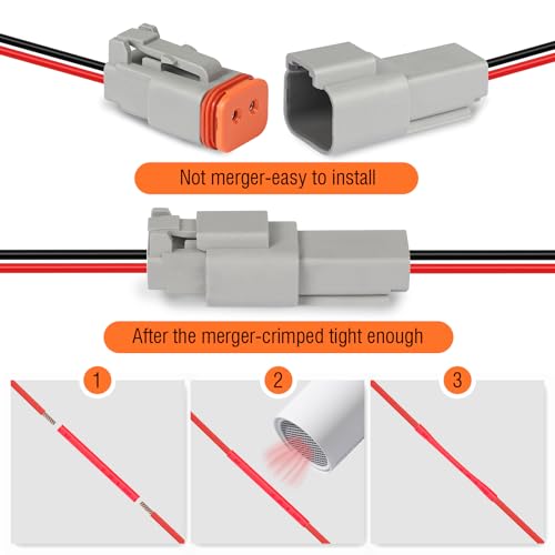 DT 2 Pin Waterproof Electrical Deutsch Connector Kit - 16 AWG Wire, Male & Female Plug Automotive Wiring Harness for Car, Truck, Boat, Motorcycle, LED Light - 3 Pack (Grey) - size: 16AWG