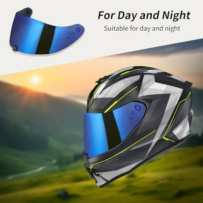 R420 Visor Shield Repalcement, UV Protection Outer Face Helmet Shield Compatible with R420 Motorcycle Accessories (Chrome Blue) - color: Chrome Blue
