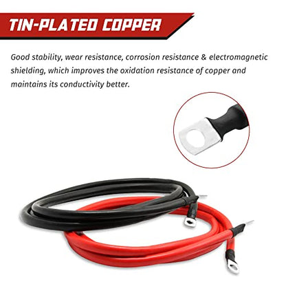 2 AWG Battery Cable 2AWG Gauge Pure Copper Battery Inverter Cables with 5/16 in Lugs Both Ends Power Inverter Wire Set for Automotive Solar Marine Boat RV Car Motorcycle Red and Black (5FT) - size: 5 ft
