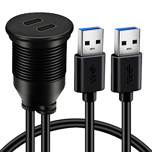 Dual Port USB 3.0 Male to 2 Ports Type C 3.0 Female Car Flush Mount Cable USB C 3.0 Panel Mount Extension Cable for Car Truck Boat Motorcycle - 3ft - style: Dual USB 3.0 to Dual C 3.0