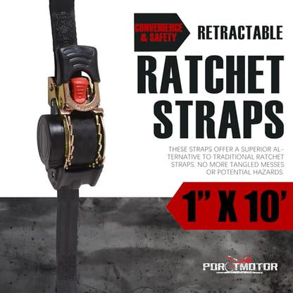 4 Pack Retractable Ratchet Straps (1" × 10'), 1500LBS Break Strength Ratchet Tie Down Straps Heavy Duty Auto Retracting Ratchet Straps for Motorcycle, Trailers, Boats, ATVs, UTVs - style: 1in x 10ft (Pack of 4)