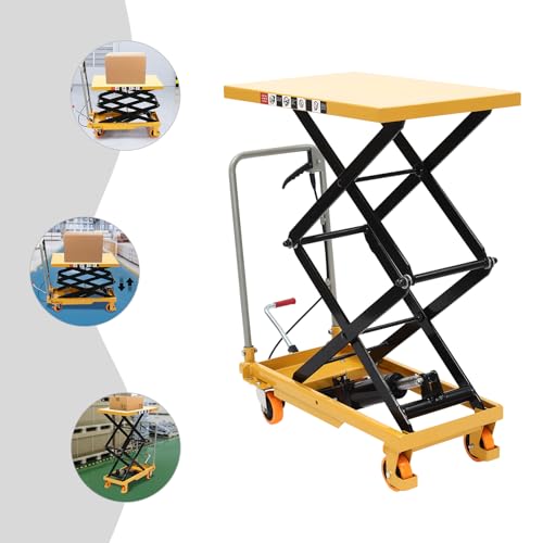 Hydraulic Lift Table Cart 330 LBS Hydraulic Motorcycle Lift Jack Table with 4 Wheels Scissor Lift Table Cart for Factory, Warehouse, Supermarket (35.8 * 19.7in)