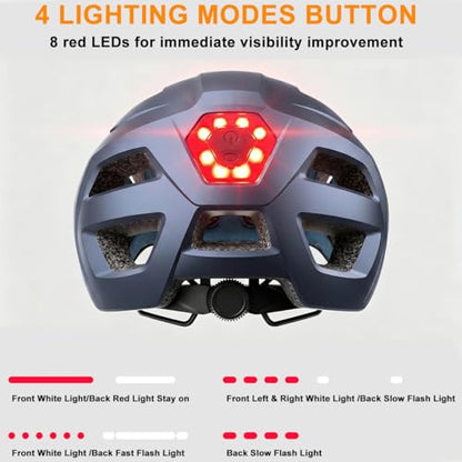 Bike Helmet, Helmets for Adults Men, Front and Back LED Lights Safe Certified MTB Road Bicycle Helmet with Adjustable Brim - color: Blue, size: L (59-61cm)