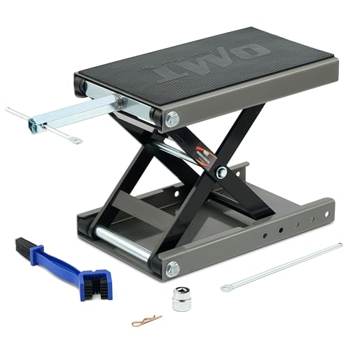 Orion Motor Tech Motorcycle Lift, 1100lb Motorcycle Scissor Lift Jack with Wide Deck T Handle 3/8" Socket, Motorbike Center Stand with Chain Brush, Crank Hoist Stand for ATV Dirt Bike Cruiser, Gray - color: Grey