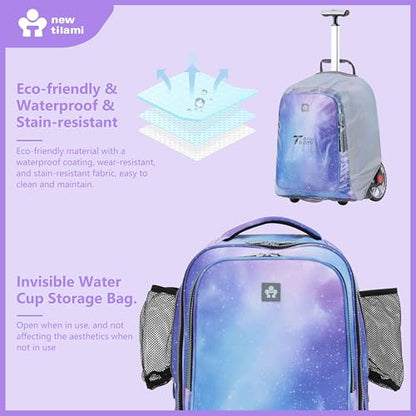 NEW TILAMI 20" Rolling Backpack for Teens Adults, Climbing Stairs Waterproof Backpack with Wheels for School Business Trave Camping with Laptop Compartment, Fit 17 Inch Laptop, Purple - Blue Fade - color: Purple - Blue Fade