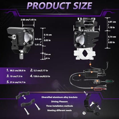 MONDEVIEW LED Motorcycle Auxiliary Light Kit, 5 Modes, Spot Driving Lights, Compatible with Tractor Truck ATV UTV SUV Boat,Purple - color: Purple