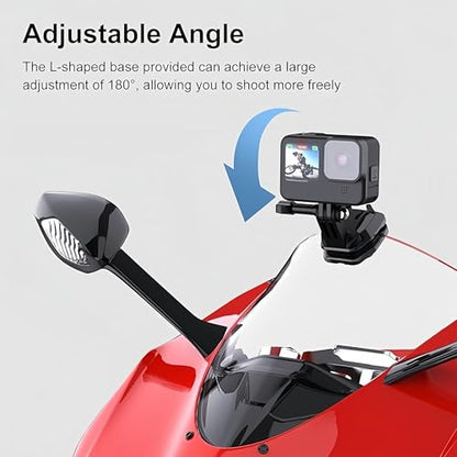 Motorcycle Windshield Clip Mount, 180° Adjustable Quick Release Camera Holder Compatible with GoPro Hero 13/12/11/10/9/8, DJI Osmo Action 5/4/3, Insta360 X5/X4/X3/X2 & More Action Cameras