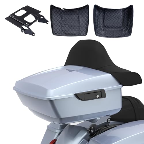 Advanblack 2024 Road Glide Atlas Silver Metallic King Tour Trunk Pack Compatible with Harley Touring CVO Road Glide, Street Glide, 2023.5 2024 2025 Detachable Mounting Rack, Backrest & Trunk Liners - color: Atlas Silver Metallic