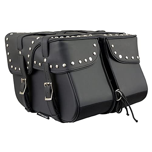 Milwaukee Leather Studded Throw-Over Motorcycle Saddlebags – Synthetic Leather – Universal Fit – Zip-Off - Large - color: SH645ZB-BLACK, size: Large