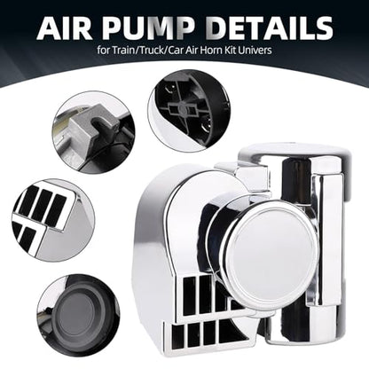Motorcycle Air Horn Kit 12V 150db Super Loud Car Horn, with Air Compressor and Wiring Harness, Suitable for Any 12V Vehicle/Train/Truck/Motorbike/Boat/Pickup (silvery)