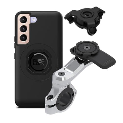 Quad Lock Motorcycle Handlebar Phone Mount PRO Chrome with Vibration Dampener and MAG Phone Case for Galaxy S22 - size: Galaxy S22