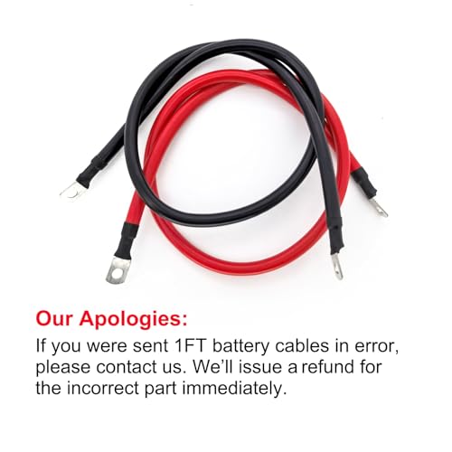 6 AWG Battery Cable 3FT 6 Gauge Pure Copper Battery Inverter Cables with 5/16 in Lugs Both Ends Power Inverter Wire Set for Automotive Solar Power Inverter Marine Boat RV Car Motorcycle (3FT) - size: 3 FT